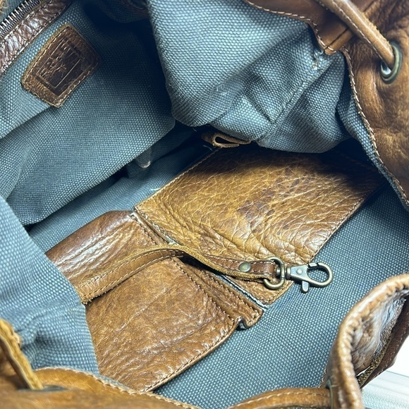 Frye Brooke Studded Drawstring Bucket Bag Purse Brown Leather Shoulder Bag - Picture 12 of 12